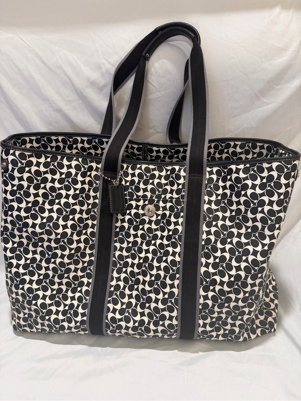 Authentic Coach Signature Canvas XL Weekender Travel Tote Bag Black/White F15159